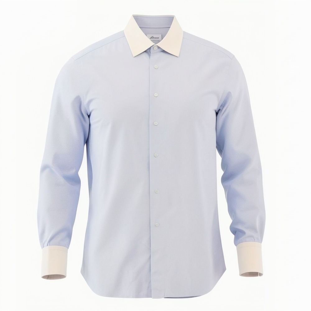 Brioni Mens Blue White Contrast Collar French Cuff Dress Shirt 16 41 Italy